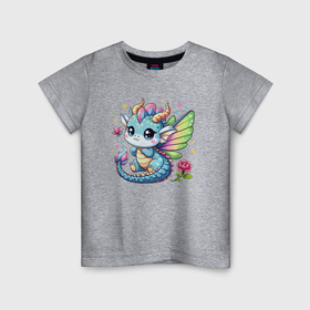Детская футболка хлопок с принтом Волшебный дракончик в Курске, 100% хлопок | круглый вырез горловины, полуприлегающий силуэт, длина до линии бедер | 