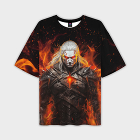 Мужская футболка oversize 3D с принтом Ведьмак и пламя в Тюмени,  |  | 