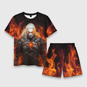 Мужской костюм с шортами 3D с принтом Ведьмак и пламя в Кировске,  |  | 