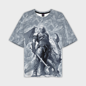 Мужская футболка oversize 3D с принтом The Witcher and dragon   hand drawn style в Белгороде,  |  | 