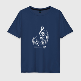 Мужская футболка хлопок Oversize с принтом Музыкальные ноты на нотном стане в Тюмени, 100% хлопок | свободный крой, круглый ворот, “спинка” длиннее передней части | 