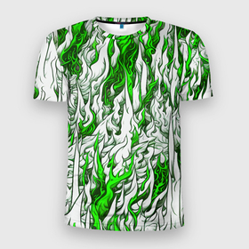 Мужская футболка 3D Slim с принтом Белый и зелёный узор в Тюмени, 100% полиэстер с улучшенными характеристиками | приталенный силуэт, круглая горловина, широкие плечи, сужается к линии бедра | 