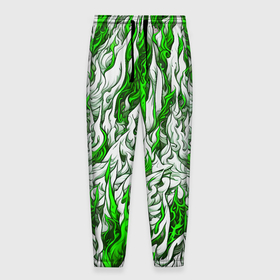 Мужские брюки 3D с принтом Белый и зелёный узор в Тюмени, 100% полиэстер | манжеты по низу, эластичный пояс регулируется шнурком, по бокам два кармана без застежек, внутренняя часть кармана из мелкой сетки | 
