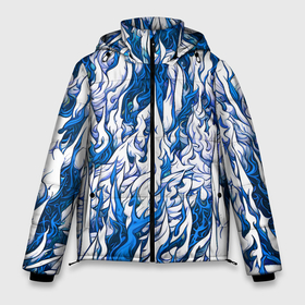 Мужская зимняя куртка 3D с принтом Белый и синий узор в Екатеринбурге, верх — 100% полиэстер; подкладка — 100% полиэстер; утеплитель — 100% полиэстер | длина ниже бедра, свободный силуэт Оверсайз. Есть воротник-стойка, отстегивающийся капюшон и ветрозащитная планка. 

Боковые карманы с листочкой на кнопках и внутренний карман на молнии. | Тематика изображения на принте: 