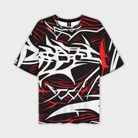Мужская футболка oversize 3D с принтом Белые и красные агрессивные линии на чёрном фоне в Курске,  |  | 
