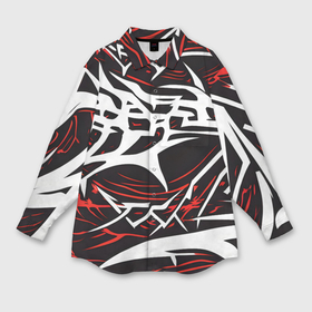 Мужская рубашка oversize 3D с принтом Белые и красные агрессивные линии на чёрном фоне в Курске,  |  | 