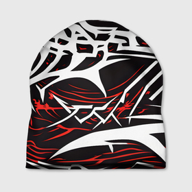 Шапка 3D с принтом Белые и красные агрессивные линии на чёрном фоне в Курске, 100% полиэстер | универсальный размер, печать по всей поверхности изделия | 
