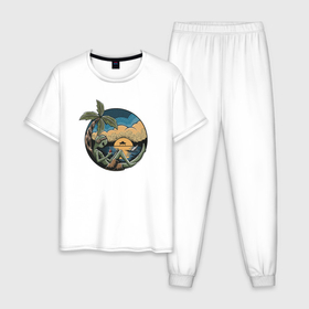 Мужская пижама хлопок с принтом Пришелец на отдыхе в Новосибирске, 100% хлопок | брюки и футболка прямого кроя, без карманов, на брюках мягкая резинка на поясе и по низу штанин
 | 