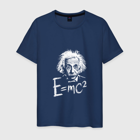 Мужская футболка хлопок с принтом Альберт Эйнштейн с формулой относительности в Тюмени, 100% хлопок | прямой крой, круглый вырез горловины, длина до линии бедер, слегка спущенное плечо. | 