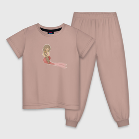 Детская пижама хлопок с принтом Русалочка расчесывает волосы , 100% хлопок |  брюки и футболка прямого кроя, без карманов, на брюках мягкая резинка на поясе и по низу штанин
 | 