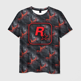 Мужская футболка 3D с принтом Rockstar   glow rifts , 100% полиэфир | прямой крой, круглый вырез горловины, длина до линии бедер | 