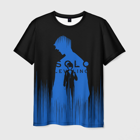 Мужская футболка 3D с принтом Sung Jin Woo blue Shadow в Тюмени, 100% полиэфир | прямой крой, круглый вырез горловины, длина до линии бедер | 