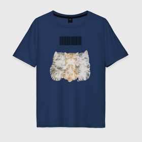 Мужская футболка хлопок Oversize с принтом Спящие котята штрих код в Петрозаводске, 100% хлопок | свободный крой, круглый ворот, “спинка” длиннее передней части | 
