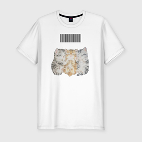 Мужская футболка хлопок Slim с принтом Спящие котята штрих код в Курске, 92% хлопок, 8% лайкра | приталенный силуэт, круглый вырез ворота, длина до линии бедра, короткий рукав | 