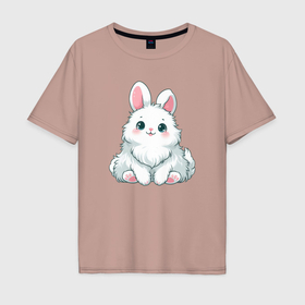 Мужская футболка хлопок Oversize с принтом Пушистый аниме кролик в Кировске, 100% хлопок | свободный крой, круглый ворот, “спинка” длиннее передней части | 