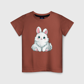 Детская футболка хлопок с принтом Пушистый аниме кролик , 100% хлопок | круглый вырез горловины, полуприлегающий силуэт, длина до линии бедер | 