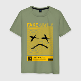 Мужская футболка хлопок с принтом Fake smile streetwear в Кировске, 100% хлопок | прямой крой, круглый вырез горловины, длина до линии бедер, слегка спущенное плечо. | 