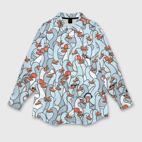 Мужская рубашка oversize 3D с принтом Стадо гусей серо голубых в Белгороде,  |  | 