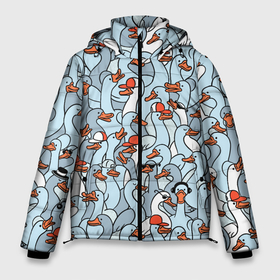 Мужская зимняя куртка 3D с принтом Стадо гусей серо голубых в Петрозаводске, верх — 100% полиэстер; подкладка — 100% полиэстер; утеплитель — 100% полиэстер | длина ниже бедра, свободный силуэт Оверсайз. Есть воротник-стойка, отстегивающийся капюшон и ветрозащитная планка. 

Боковые карманы с листочкой на кнопках и внутренний карман на молнии. | 