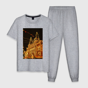 Мужская пижама хлопок с принтом Столица в праздничных огнях , 100% хлопок | брюки и футболка прямого кроя, без карманов, на брюках мягкая резинка на поясе и по низу штанин
 | 