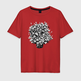 Мужская футболка хлопок Oversize с принтом Букет белых лилий в Екатеринбурге, 100% хлопок | свободный крой, круглый ворот, “спинка” длиннее передней части | Тематика изображения на принте: 