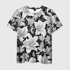 Мужская футболка 3D с принтом Таинственные лилии в Петрозаводске, 100% полиэфир | прямой крой, круглый вырез горловины, длина до линии бедер | 