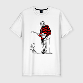 Мужская футболка хлопок Slim с принтом Курт Кобейн Нирвана свитер в Белгороде, 92% хлопок, 8% лайкра | приталенный силуэт, круглый вырез ворота, длина до линии бедра, короткий рукав | 