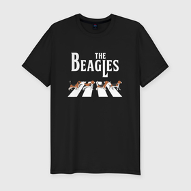 Мужская футболка хлопок Slim с принтом Бигли The Beatles пародия в Екатеринбурге, 92% хлопок, 8% лайкра | приталенный силуэт, круглый вырез ворота, длина до линии бедра, короткий рукав | 