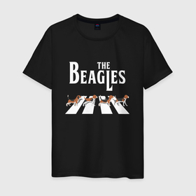 Мужская футболка хлопок с принтом Бигли The Beatles пародия в Санкт-Петербурге, 100% хлопок | прямой крой, круглый вырез горловины, длина до линии бедер, слегка спущенное плечо. | 