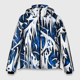 Мужская зимняя куртка 3D с принтом Белый и синий узор в Екатеринбурге, верх — 100% полиэстер; подкладка — 100% полиэстер; утеплитель — 100% полиэстер | длина ниже бедра, свободный силуэт Оверсайз. Есть воротник-стойка, отстегивающийся капюшон и ветрозащитная планка. 

Боковые карманы с листочкой на кнопках и внутренний карман на молнии. | Тематика изображения на принте: 