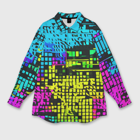 Мужская рубашка oversize 3D с принтом Разноцветный глитч на чёрном фоне в Тюмени,  |  | Тематика изображения на принте: 
