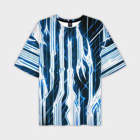 Мужская футболка oversize 3D с принтом Синие неоновые полосы на чёрном фоне в Екатеринбурге,  |  | Тематика изображения на принте: 