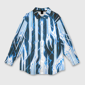 Мужская рубашка oversize 3D с принтом Синие неоновые полосы на чёрном фоне в Екатеринбурге,  |  | 