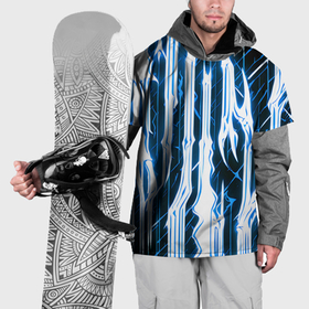 Накидка на куртку 3D с принтом Синие неоновые полосы на чёрном фоне в Екатеринбурге, 100% полиэстер |  | 
