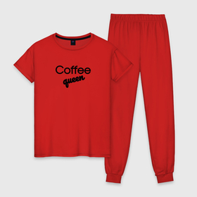 Женская пижама хлопок с принтом Coffee queen в Тюмени, 100% хлопок | брюки и футболка прямого кроя, без карманов, на брюках мягкая резинка на поясе и по низу штанин | 