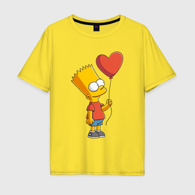 Мужская футболка хлопок Oversize с принтом Барт Симпсон с шариком в Санкт-Петербурге, 100% хлопок | свободный крой, круглый ворот, “спинка” длиннее передней части | Тематика изображения на принте: 