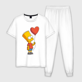 Мужская пижама хлопок с принтом Барт Симпсон с шариком в Санкт-Петербурге, 100% хлопок | брюки и футболка прямого кроя, без карманов, на брюках мягкая резинка на поясе и по низу штанин
 | 