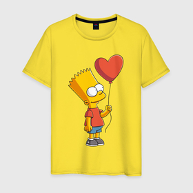 Мужская футболка хлопок с принтом Барт Симпсон с шариком в Санкт-Петербурге, 100% хлопок | прямой крой, круглый вырез горловины, длина до линии бедер, слегка спущенное плечо. | 