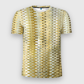 Мужская футболка 3D Slim с принтом Золотистый волнистый в Петрозаводске, 100% полиэстер с улучшенными характеристиками | приталенный силуэт, круглая горловина, широкие плечи, сужается к линии бедра | 