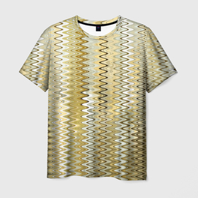 Мужская футболка 3D с принтом Золотистый волнистый в Новосибирске, 100% полиэфир | прямой крой, круглый вырез горловины, длина до линии бедер | 