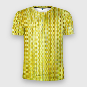 Мужская футболка 3D Slim с принтом Золотистые квадратики в Петрозаводске, 100% полиэстер с улучшенными характеристиками | приталенный силуэт, круглая горловина, широкие плечи, сужается к линии бедра | 