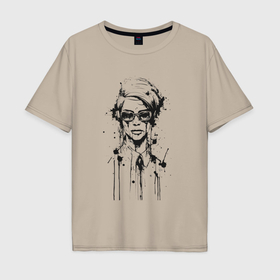 Мужская футболка хлопок Oversize с принтом Девушка чёрно белый поп арт в Тюмени, 100% хлопок | свободный крой, круглый ворот, “спинка” длиннее передней части | Тематика изображения на принте: 
