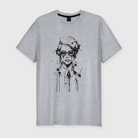 Мужская футболка хлопок Slim с принтом Девушка чёрно белый поп арт в Тюмени, 92% хлопок, 8% лайкра | приталенный силуэт, круглый вырез ворота, длина до линии бедра, короткий рукав | Тематика изображения на принте: 