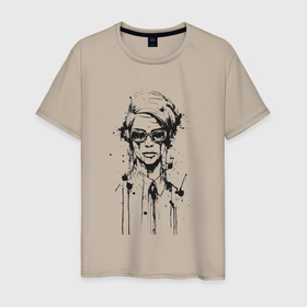 Мужская футболка хлопок с принтом Девушка чёрно белый поп арт в Санкт-Петербурге, 100% хлопок | прямой крой, круглый вырез горловины, длина до линии бедер, слегка спущенное плечо. | 