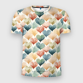 Мужская футболка 3D Slim с принтом Разноцветные нарисованные сердечки в Тюмени, 100% полиэстер с улучшенными характеристиками | приталенный силуэт, круглая горловина, широкие плечи, сужается к линии бедра | 