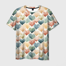 Мужская футболка 3D с принтом Разноцветные нарисованные сердечки в Курске, 100% полиэфир | прямой крой, круглый вырез горловины, длина до линии бедер | Тематика изображения на принте: 