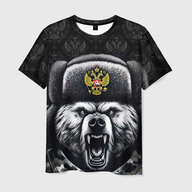 Мужская футболка 3D с принтом Русский    медведь в Курске, 100% полиэфир | прямой крой, круглый вырез горловины, длина до линии бедер | Тематика изображения на принте: 