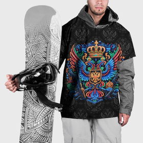Накидка на куртку 3D с принтом Герб России  неоновый стиль в Тюмени, 100% полиэстер |  | Тематика изображения на принте: 