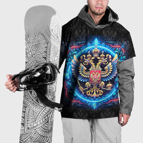 Накидка на куртку 3D с принтом Яркий неоновый герб России в Тюмени, 100% полиэстер |  | Тематика изображения на принте: 