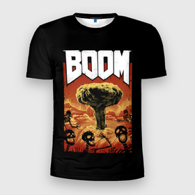 Мужская футболка 3D Slim с принтом Boom   Doom в Курске, 100% полиэстер с улучшенными характеристиками | приталенный силуэт, круглая горловина, широкие плечи, сужается к линии бедра | 